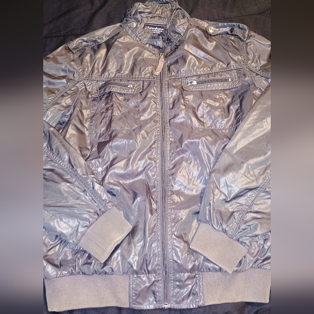 Men's Meters/Bonwe Sz Lg Charcoal Gray Cafe Racing Windbreaker